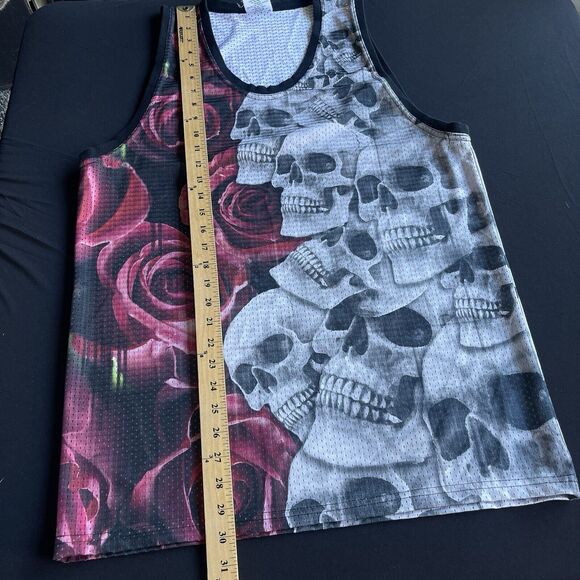 Skull & Roses Mens Mesh Tank Top Medium Y2K Hipster Streetwear Rock & Roll - Picture 8 of 8